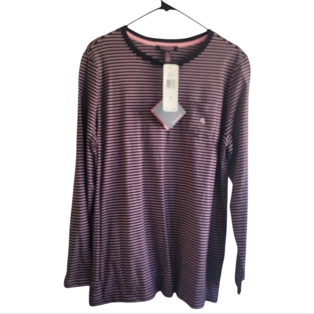 Lauren Ralph Lauren Black and Pink Striped Long Sleeve Shirt  Size 1x - Picture 3 of 8